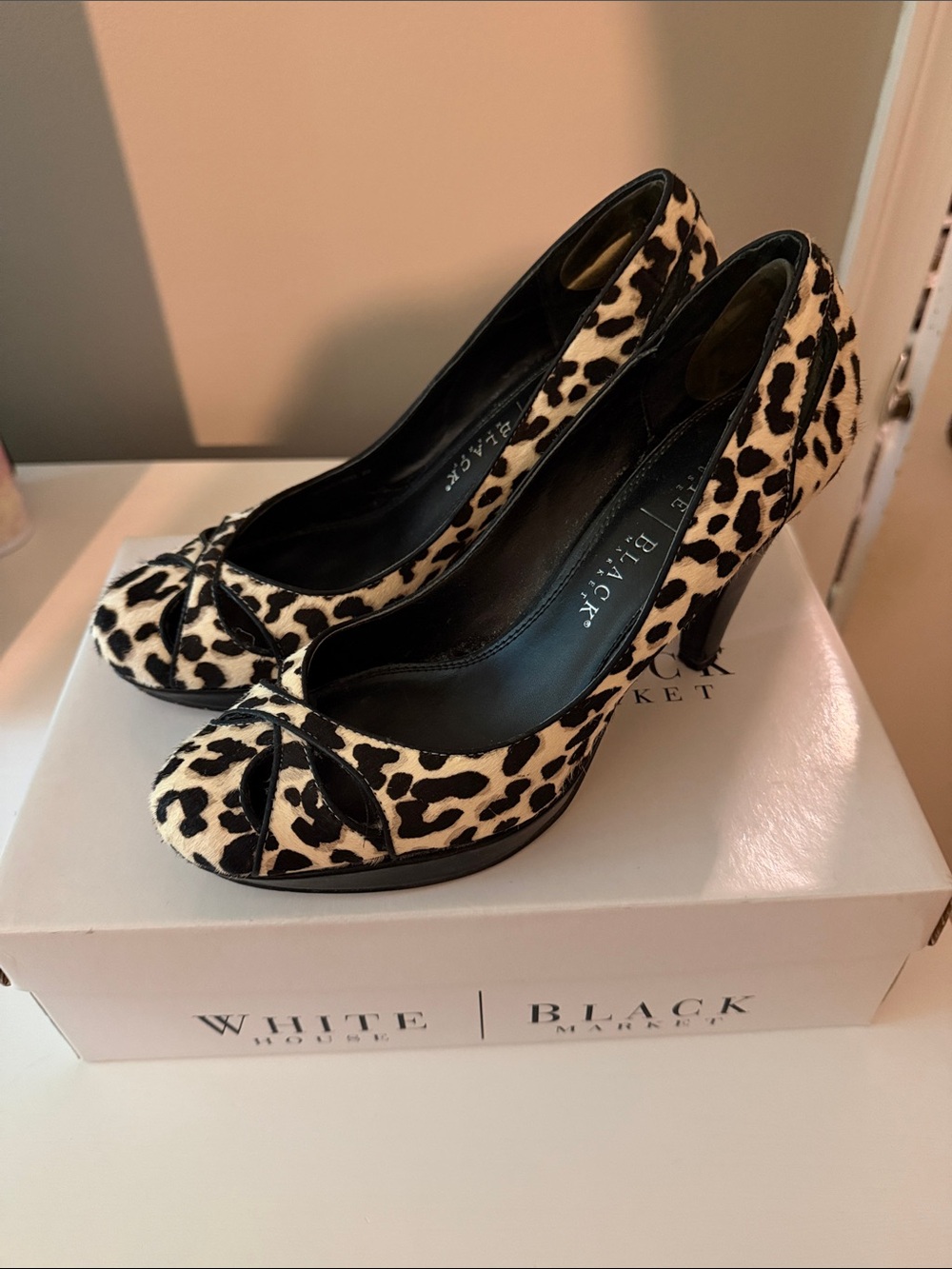 White House Black Market Leopard-Print Pumps - Black & Cream
